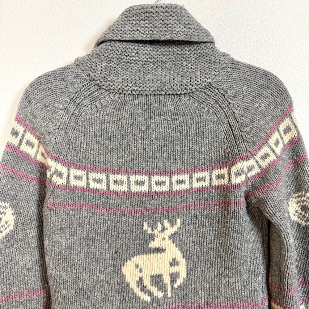 TNA 100% Lambswool Deer Fair Isle Zip Cardigan Sweater Medium Grey Nordic Cabin - Picture 11 of 15